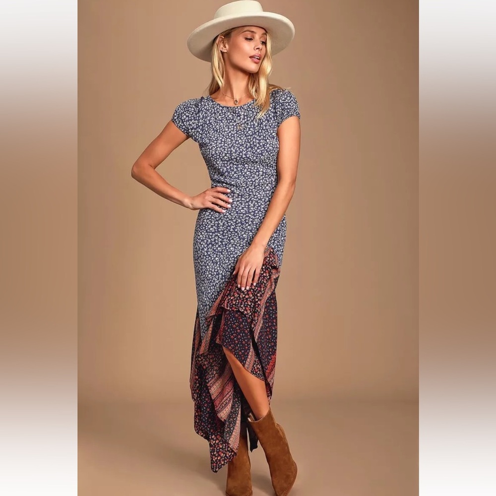 $168 Free People Aurelia Midi Boho Floral Backless Maxi Dress Size 8